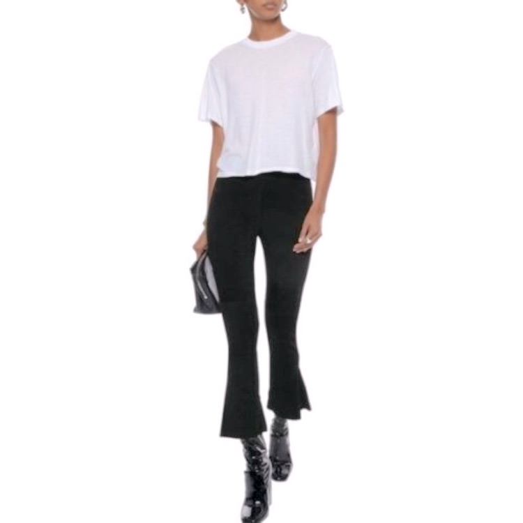 Iro Tavuso Black Lamb Leather Flared Crop Pants Size 4